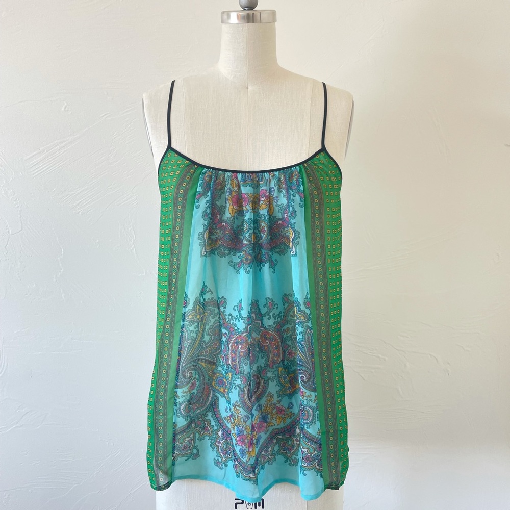 Clover Canyon Sheer Blue Green Spaghetti Strap Boho Top